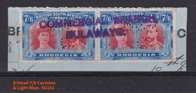 B.S.A 1910 Double Heads. 7´6Sh´P. King George V & Queen Marie. SG161 (Carmine & Light Blue). B.S.A 1910 Double Heads. 7´6Sh´P. King George V & Queen Marie. SG161 (Carmine & Light Blue).