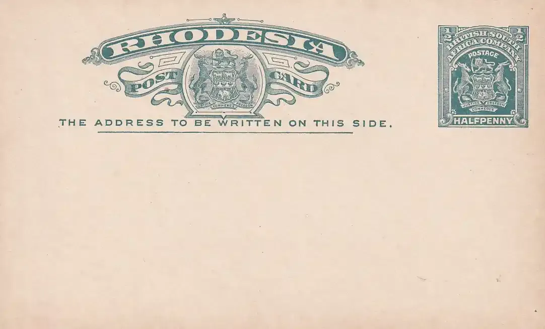 Rhodesia B.S.A, ½d Arms Post Card. Very fine unused.