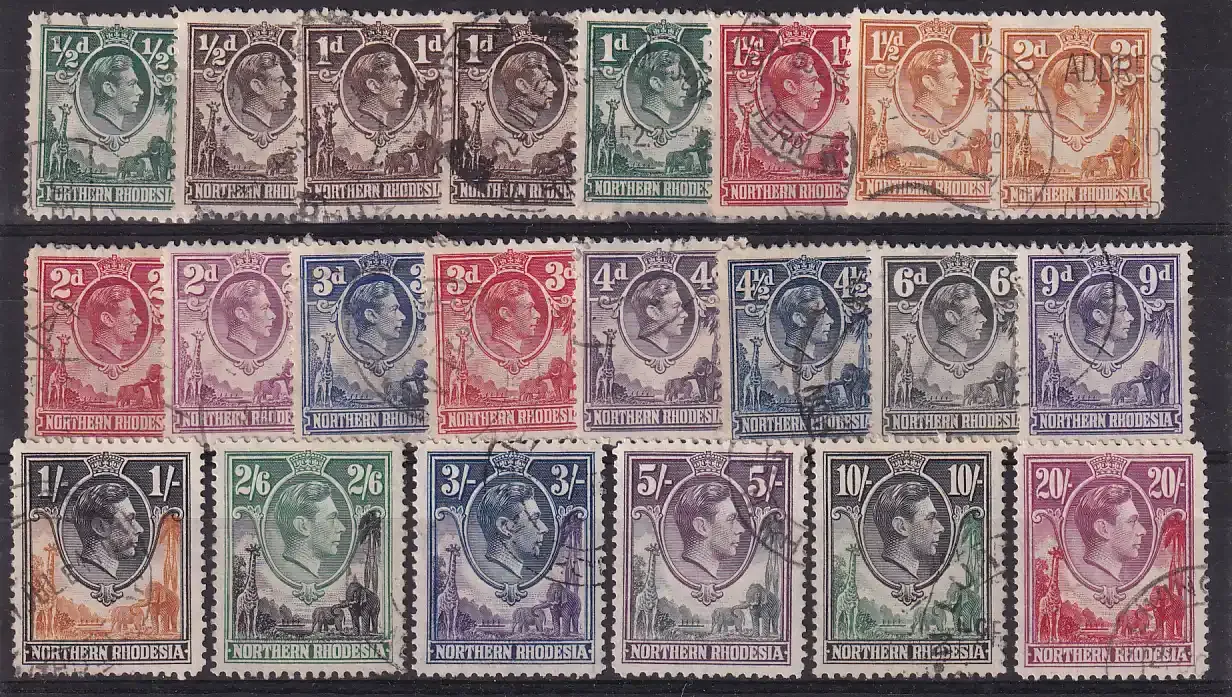 Northern Rhodesia 1938 King George VI Local Motives. VFU set.