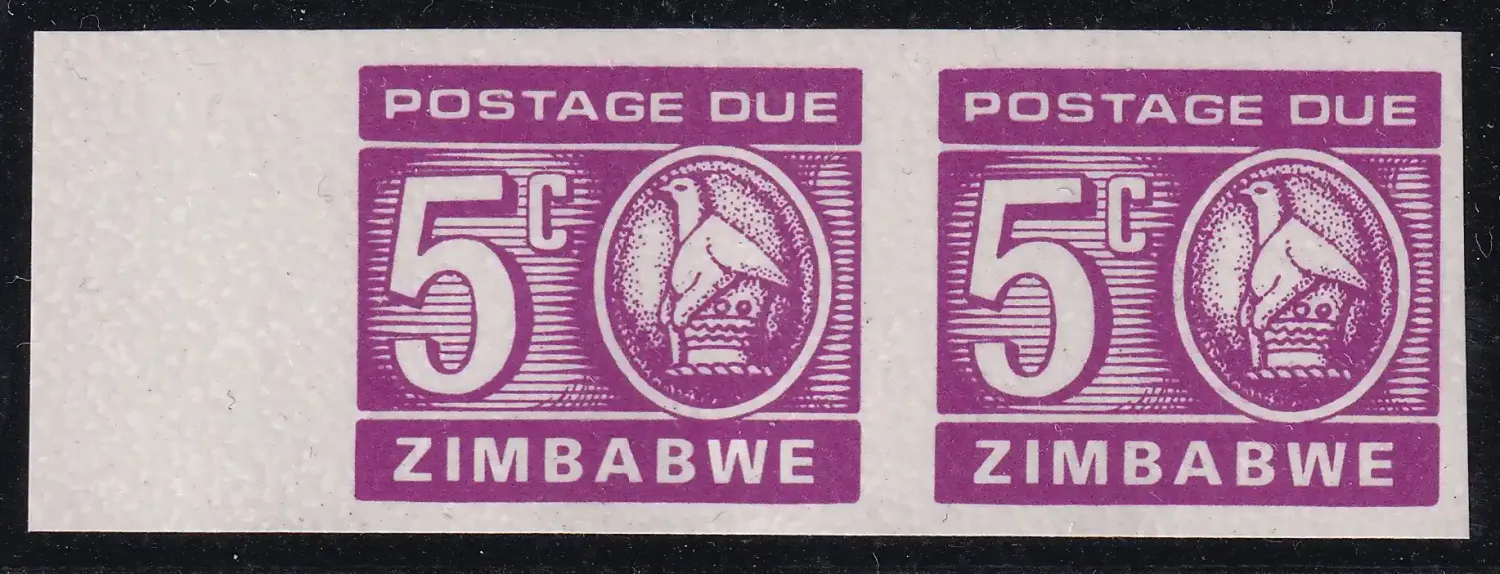 Zimbabwe 1980. SG D19a, Postage Due 1980 5c IMPERF PAIR, NH MINT