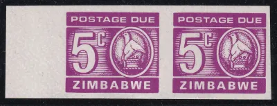 Zimbabwe 1980. SG D19a, Postage Due 1980 5c IMPERF PAIR (Variety). MNH