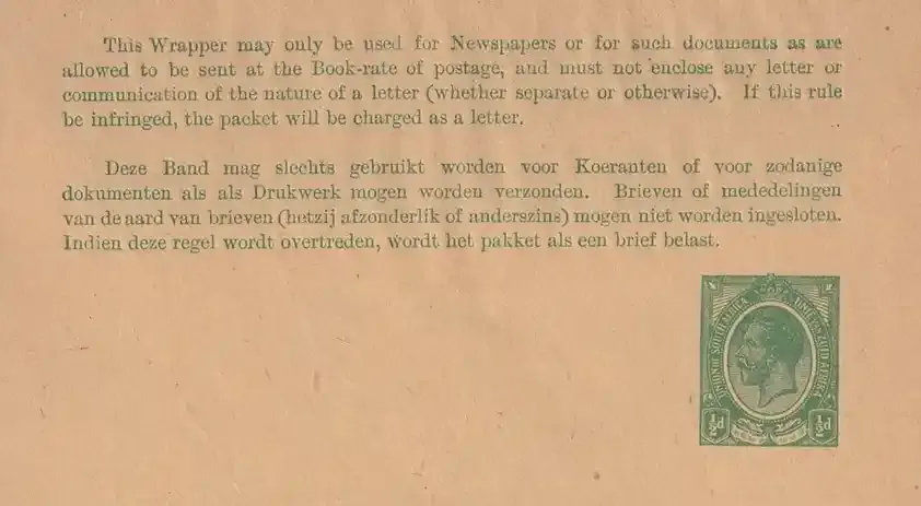 Union of South Africa 1903 Newspaper Wrapper. Very fine, not used.