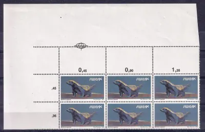 South West Africa 1980 Wild Mammals Definitives. 9c Badger. Proofs. Cutter blocks. Ex SWA archives. Very fine mint, not hinged.