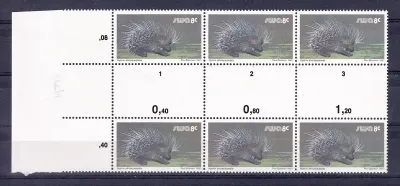 South West Africa 1980 Wild Mammals Definitives. 8c Porky Pine Proofs. Cutter blocks. Ex SWA archives. Very fine mint, not hinged. South West Africa 1980 Wild Mammals Definitives. 8c Porky Pine Proofs. Cutter blocks. Ex SWA archives. Very fine mint, not hinged.