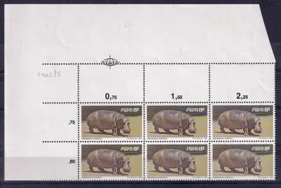 South West Africa 1980 Wild Mammals Definitives. 15c Hippo. Proofs. Cutter blocks. Ex SWA archives. Very fine mint, not hinged. South West Africa 1980 Wild Mammals Definitives. 15c Hippo. Proofs. Cutter blocks. Ex SWA archives. Very fine mint, not hinged.