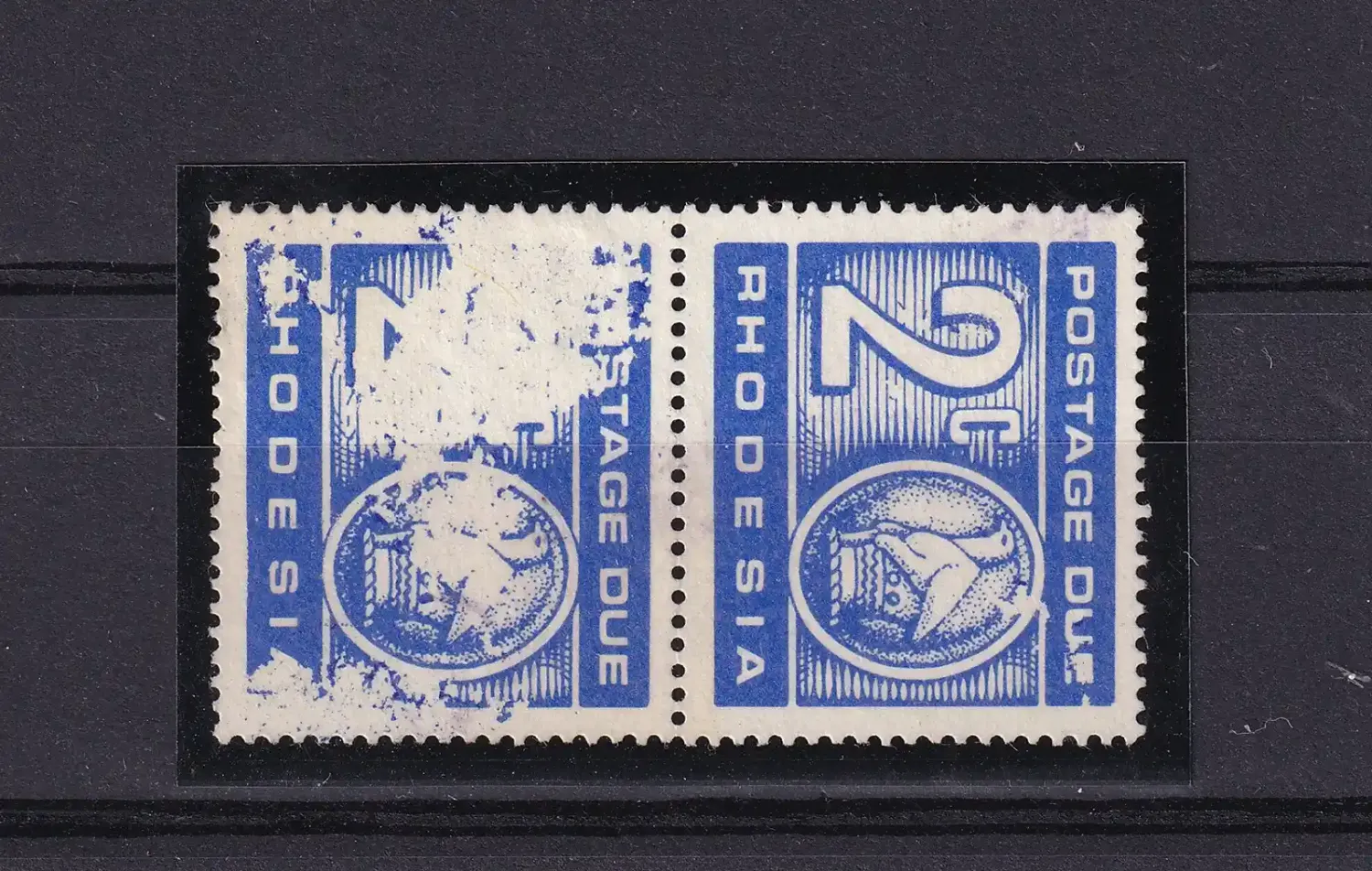 Rhodesia 1967 Coat of Arms. Postage Due. ink smudge variety MNH