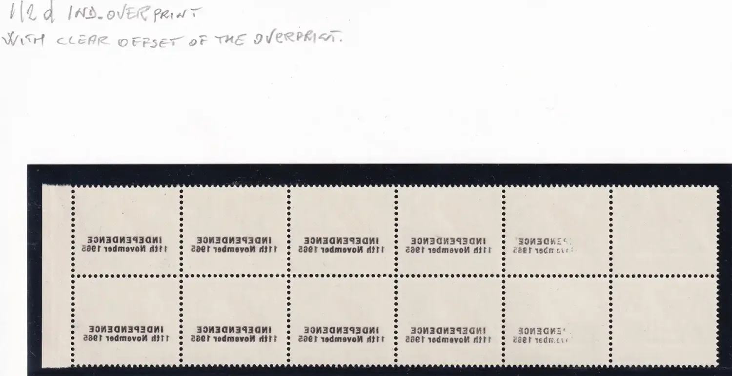 Rhodesia 1966 Issues of South Rhodesia Overprinted "INDEPENDENCE" 1/2d with clear offset of the overprint. MNH