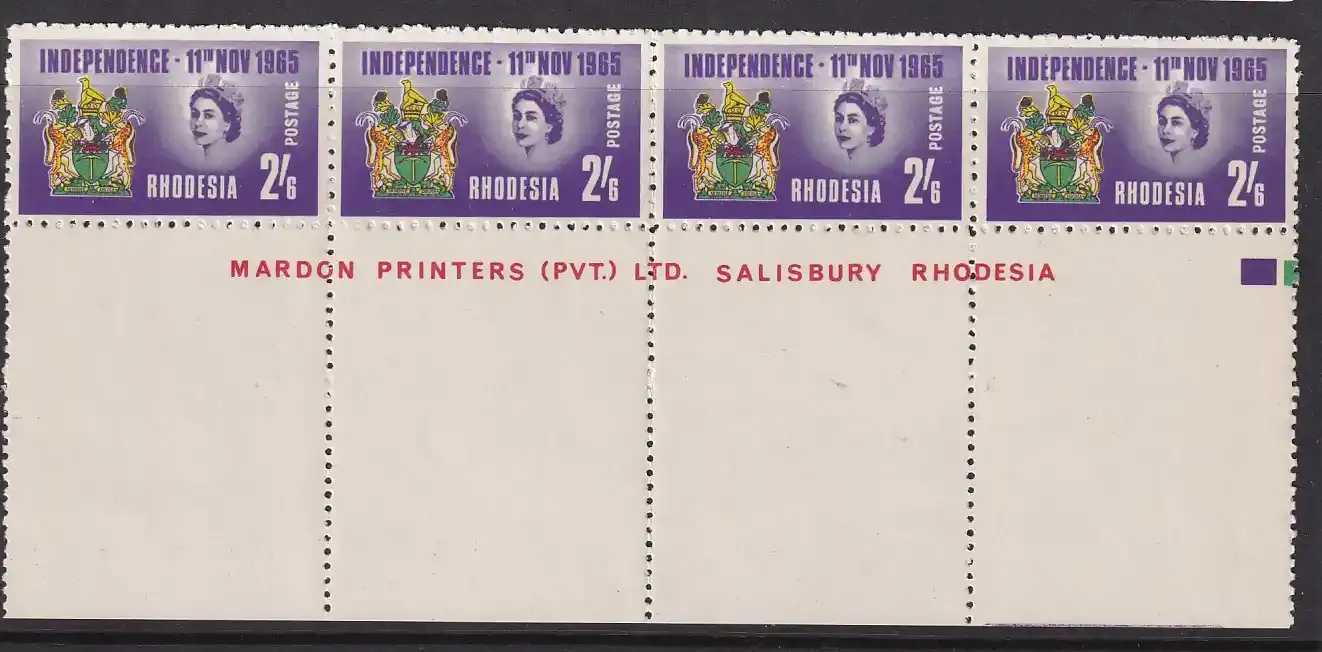 Rhodesia 1965 Independence Imprint block. (**) (*). MNH