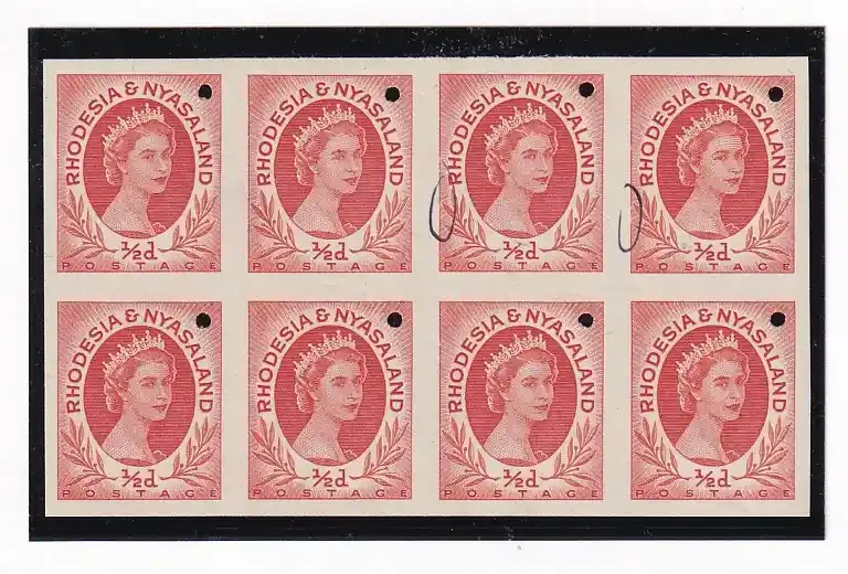 Rhodesia and Nyasaland 1954 Proof block 1/2d. MNH