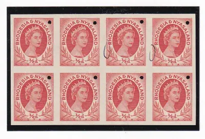 Rhodesia and Nyasaland 1954 Proof block 1/2d. MNH