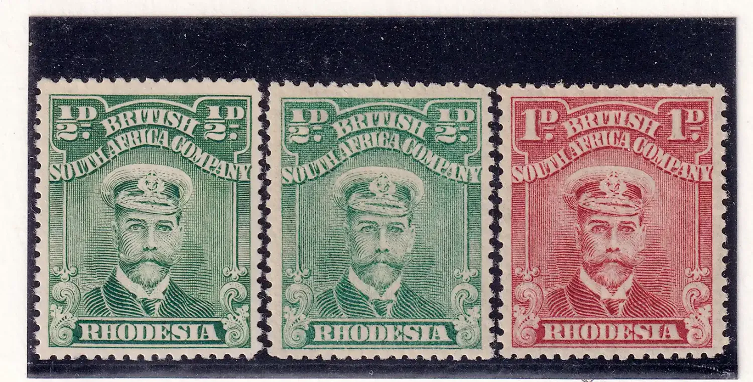 Rhodesia B.S.A, 1913 King George V.1 1/2d. SG 202/3 &amp; 205