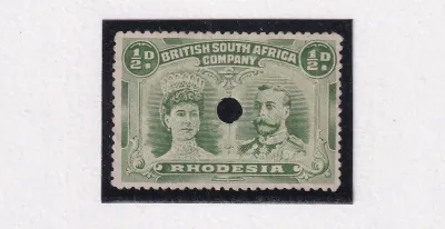 B.S.A 1910 King George V, Double Heads. 1/2d perf 14x14 with hole punch.