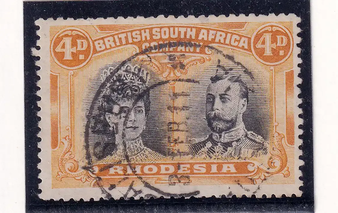 Rhodesia 1910 King George V, Double Heads. 4d used. SG 138 VFU
