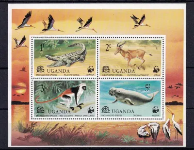Uganda 1977 World Wide Nature Protection (WWF) Sheet - Protected Wildlife, MNH