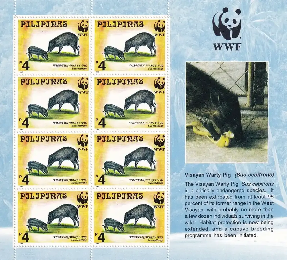 Philippines 1997 Endangered Mammals, Visayan Warty Pig Sheet. WWF. MNH
