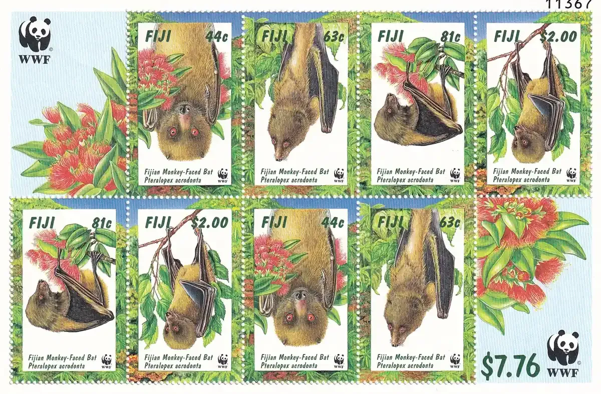 Fiji 1997 Endangered Mammals - Fijian Monkey-faced Bat/WWF Sheet. MNH