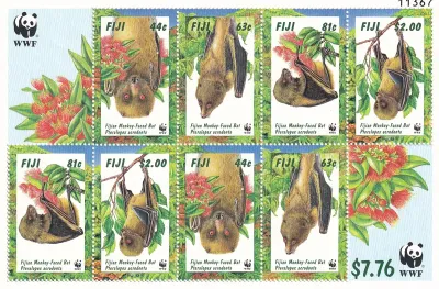 Fiji 1997 Endangered Mammals - Fijian Monkey-faced Bat/WWF Sheet. MNH Fiji 1997 Endangered Mammals - Fijian Monkey-faced Bat/WWF Sheet. MNH