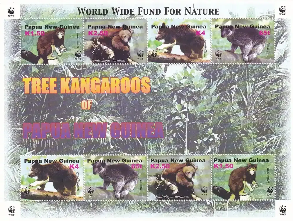 Papua New Guinea 2003 Endangered Species - Tree Kangaroos - Mammals/WWF Sheet. MNH