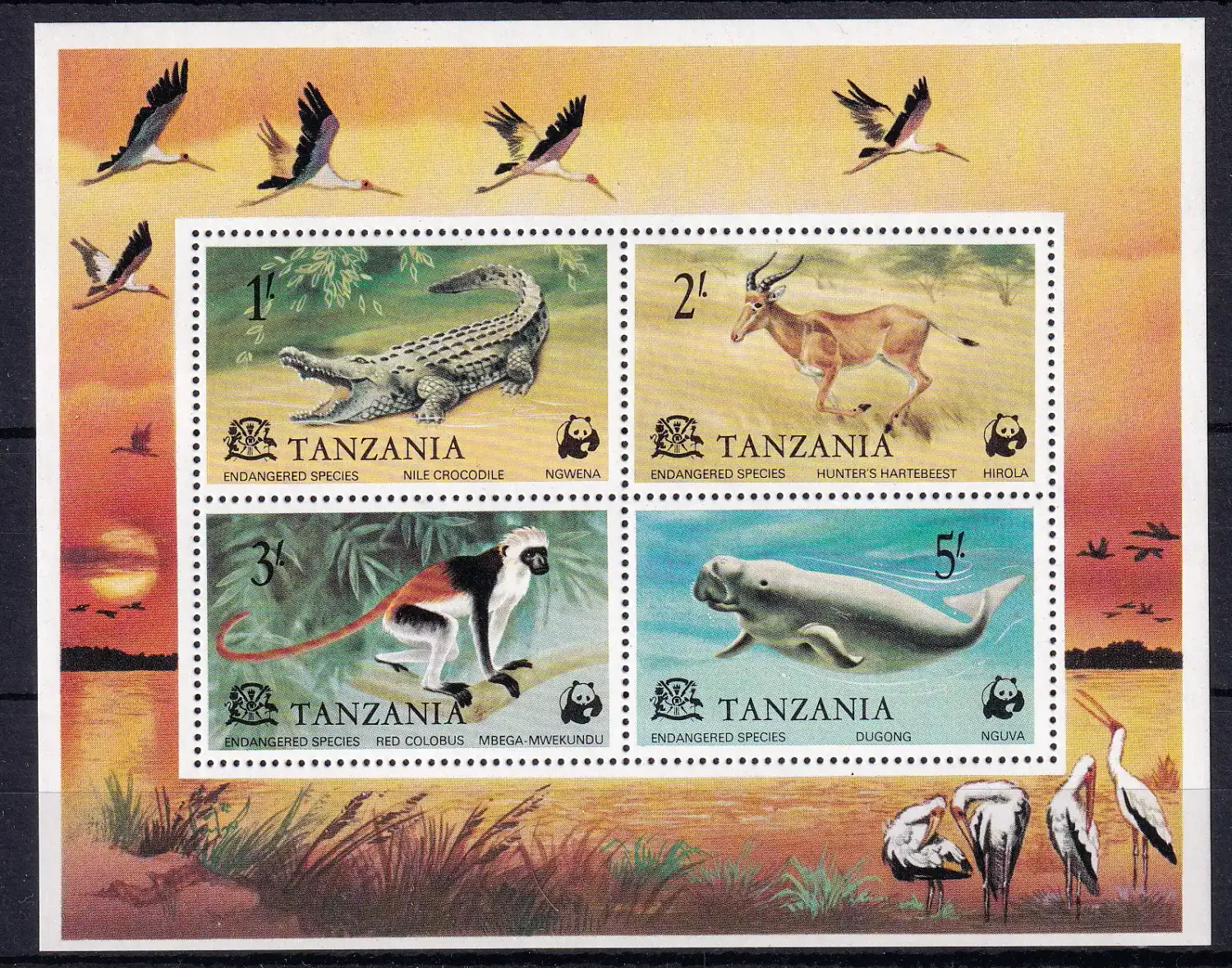 Tanzania 1977 World Wide Nature Protection (WWF) Sheet - Protected Wildlife, MNH
