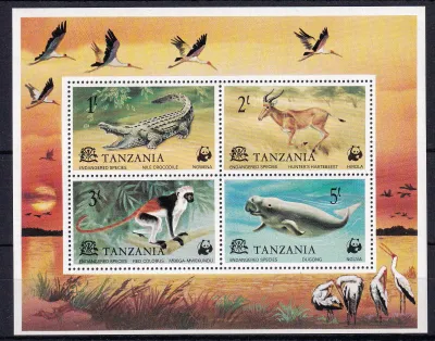 Tanzania 1977 World Wide Nature Protection (WWF) Sheet - Protected Wildlife, MNH Tanzania 1977 World Wide Nature Protection (WWF) Sheet - Protected Wildlife, MNH