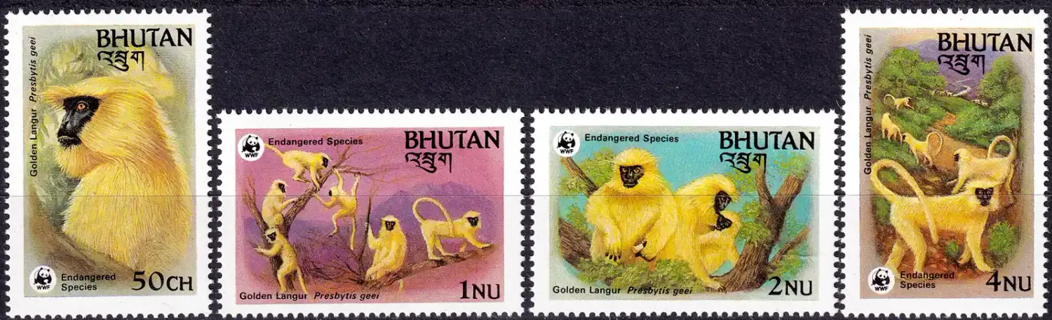 Bhutan 1984 WWF Golden Langur Monkey Trachypithecus. Mammals. MNH(**) Bhutan 1984 WWF Golden Langur Monkey Trachypithecus. Mammals. MNH(**)