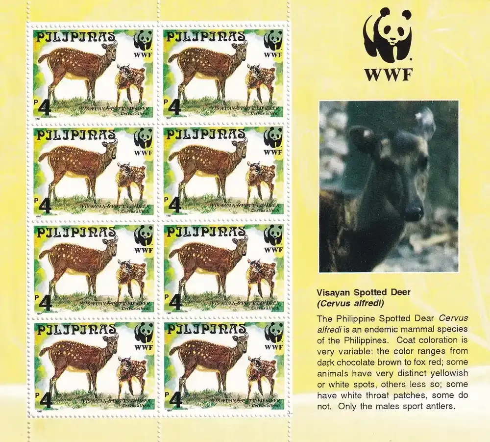 Philippines 1997 Endangered Mammals, Visayan Spotted Deer Sheet. WWF. MNH