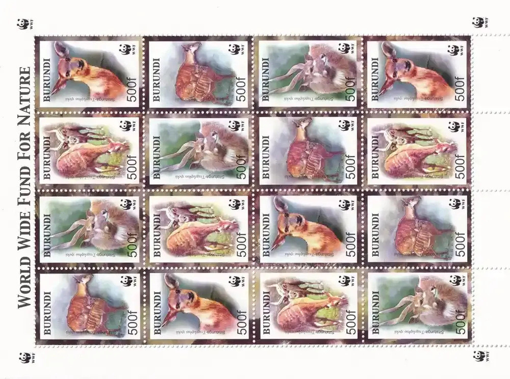 Burundi 2004 Global Conservation. Sitatunga - Mammals/WWF Sheet. MNH