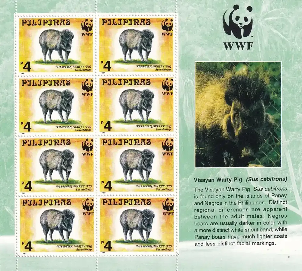 Philippines 1997 Endangered Mammals, Visayan Warty Pig Sheet. WWF. MNH