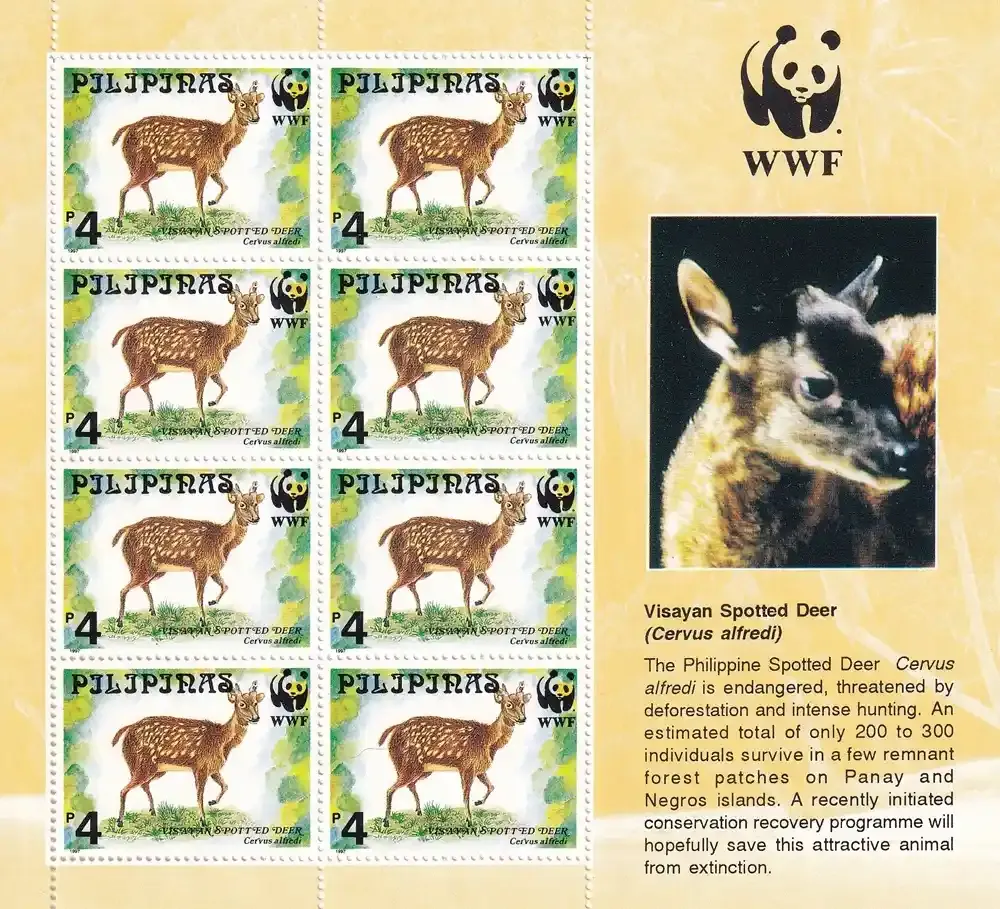 Philippines 1997 Endangered Mammals, Visayan Spotted Deer Sheet. WWF. MNH