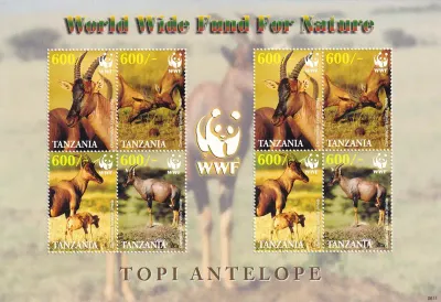 Tanzania 2006 Mammals - Jimela Topi (WWF) Sheet. MNH Tanzania 2006 Mammals - Jimela Topi (WWF) Sheet. MNH
