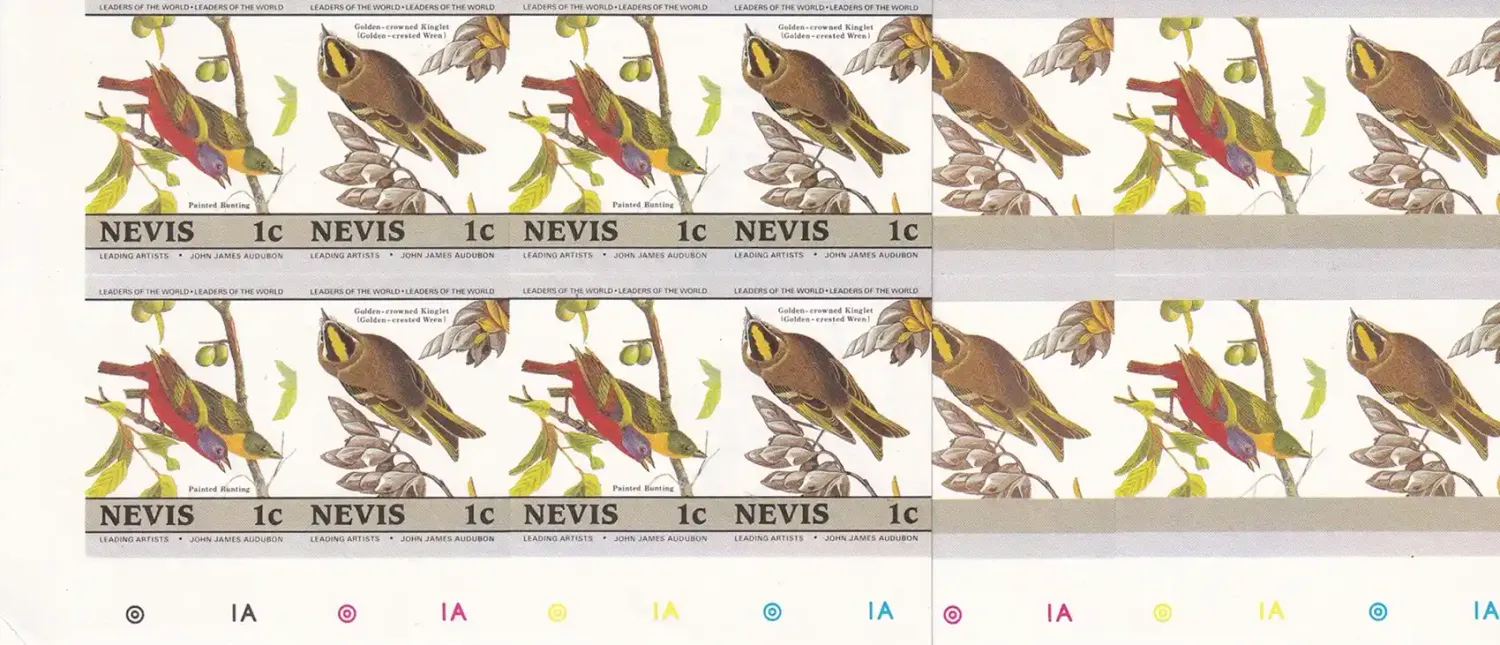 Nevis 1985 Birds - 1c Progressive Colour Proof Blocks. MNH