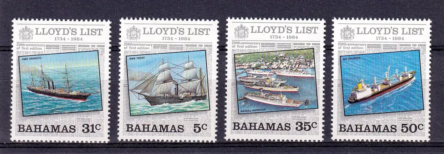 Bahamas 1984 Ships - The 250th Anniversary of "Lloyd's List" (Newspaper). MNH