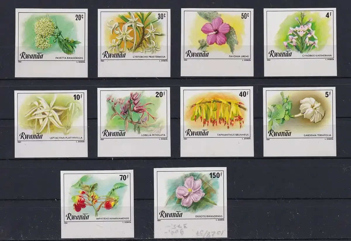 Rwanda 1981 Flowers. Imperf set. MNH