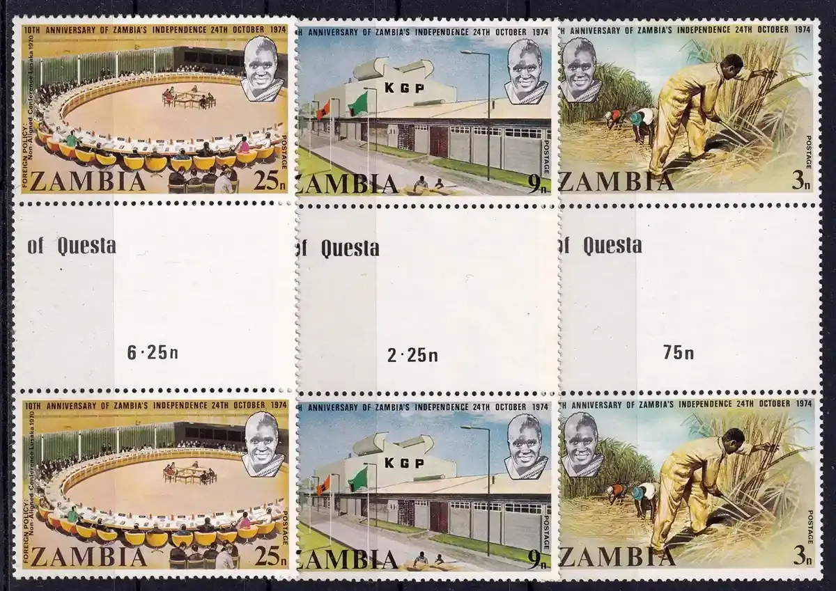 Zambia 1974 The 10th Anniversary of Independence. 6v Gutter pairs. MNH