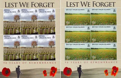 British Virgin Islands 2008 World War I - Lest We Forget. Set of 6 Full Sheets. MNH (**)