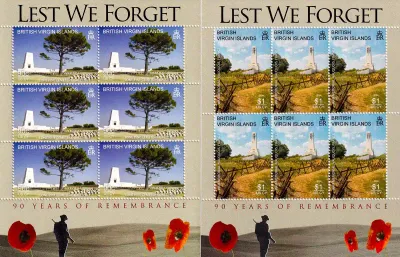 British Virgin Islands 2008 World War I - Lest We Forget. Set of 6 Full Sheets. MNH (**)