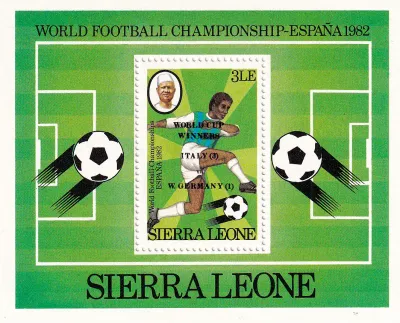 Sierra Leone 1982 Football World Cup Winners - Issues of 1982 Overprinted "WORLD CUP WINNERS ITALY (3) vs. W. GERMANY (1)". M/Sheet. MNH Sierra Leone 1982 Football World Cup Winners - Issues of 1982 Overprinted "WORLD CUP WINNERS ITALY (3) vs. W. GERMANY (1)". M/Sheet. MNH