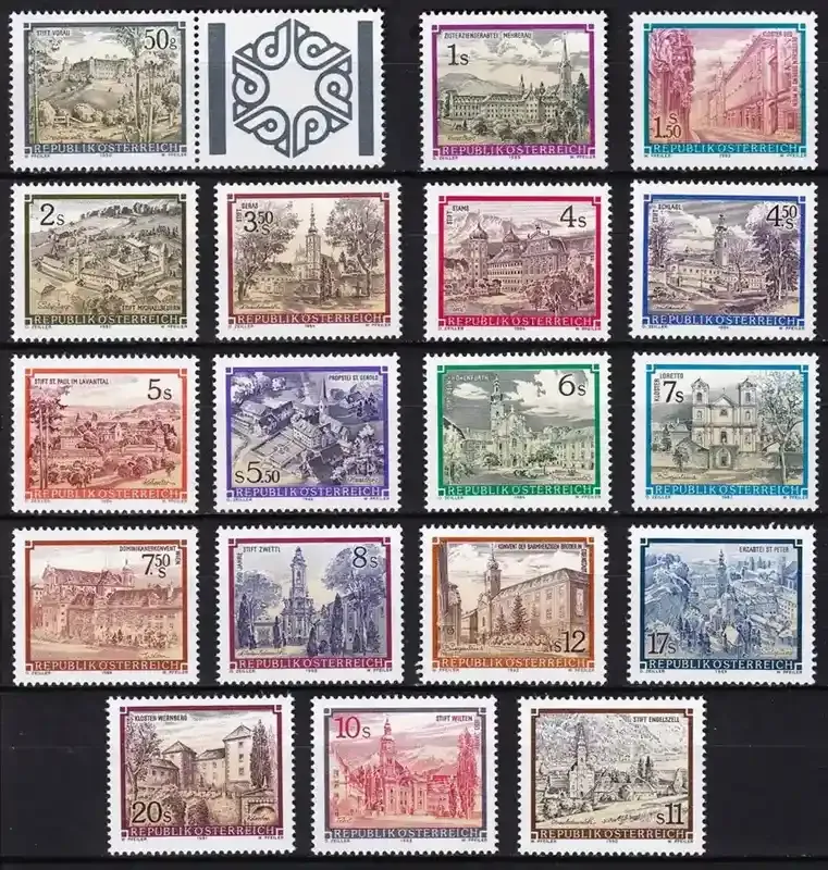 Austria 1984 "Austria" Definitives (1984-92), Convents and Monasteries complete set. MNH