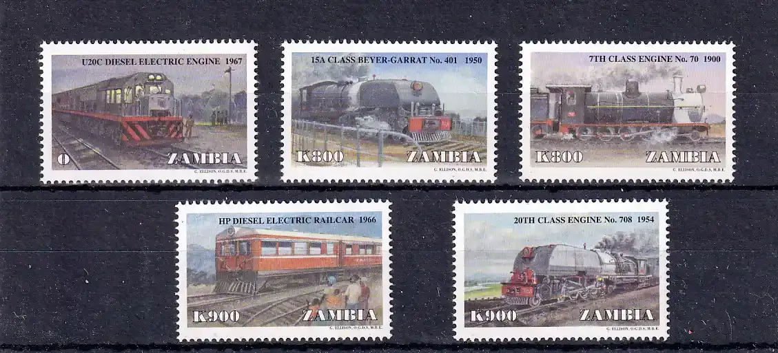 Zambia 1999 Locomotives. MNH
