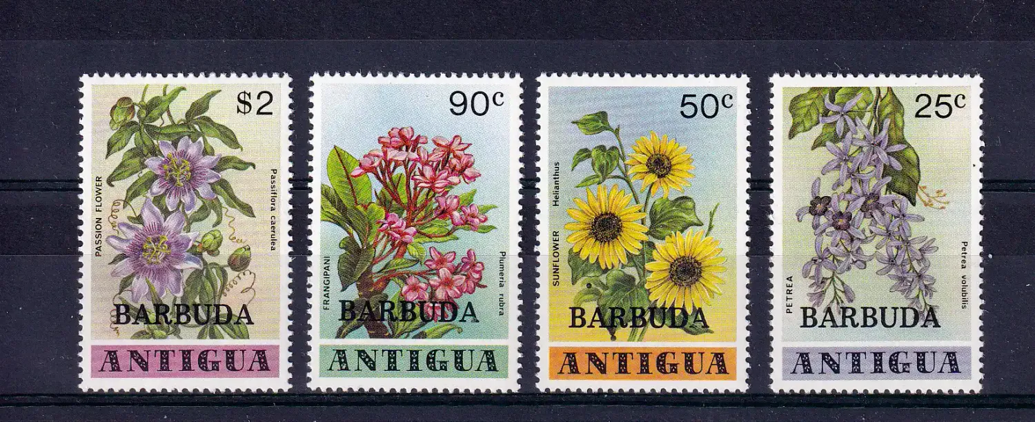 Barbuda 1978 Flowers - Antigua Postage Stamps Overprinted "BARBUDA". MNH