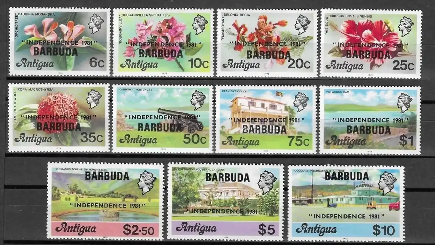 Barbuda 1981 Independence - Antigua Postage Stamps Overprinted. Local Motives. MNH