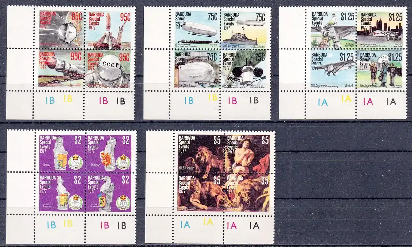 Barbuda 1977 Special Events. Space, Paintings, Airplanes. MNH