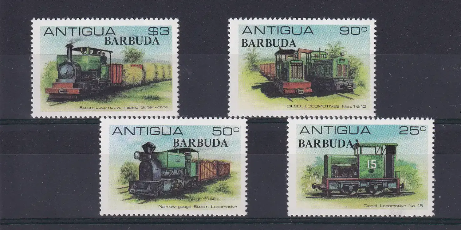 Barbuda 1981 Locomotives - Antigua Postage Stamps Overprinted "BARBUDA". MNH