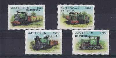 Barbuda 1981 Locomotives - Antigua Postage Stamps Overprinted "BARBUDA". MNH