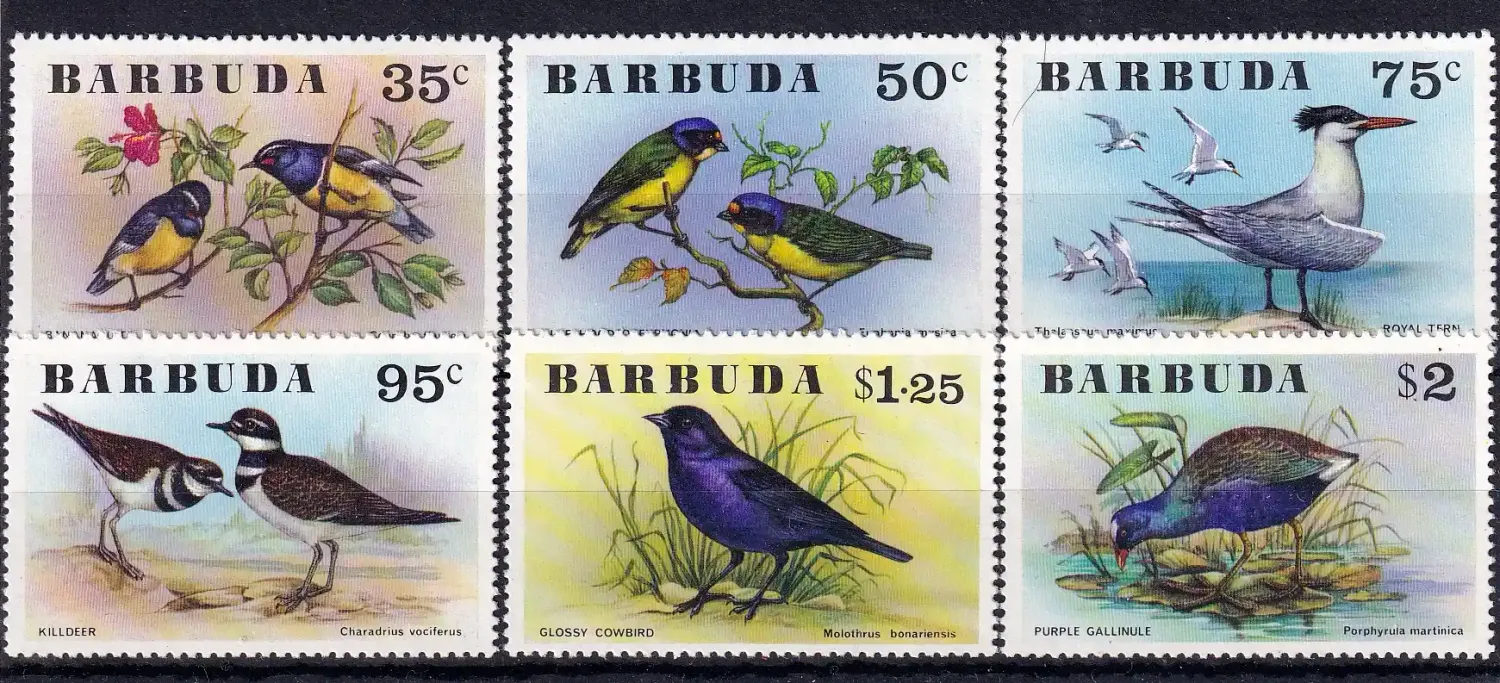 Barbuda 1976 Birds umm set of (x6) singles. MNH