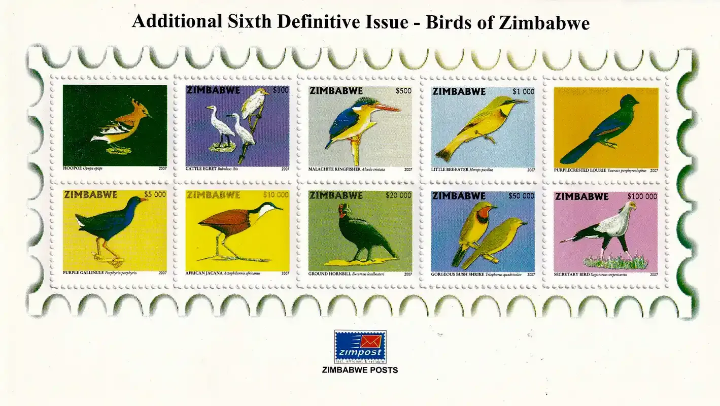 Zimbabwe 2007 Sixth Definitive Birds Series Sheet. MNH