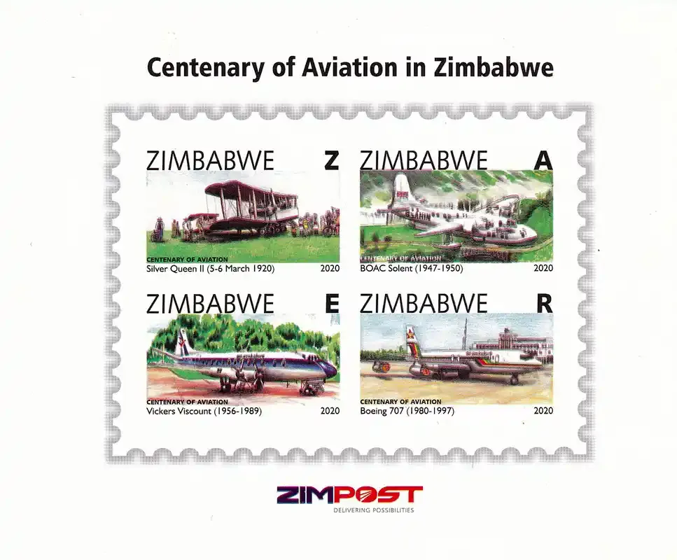 Zimbabwe 2020 One Hundred Years of Aviation in Zimbabwe, Imperf sheet. MNH