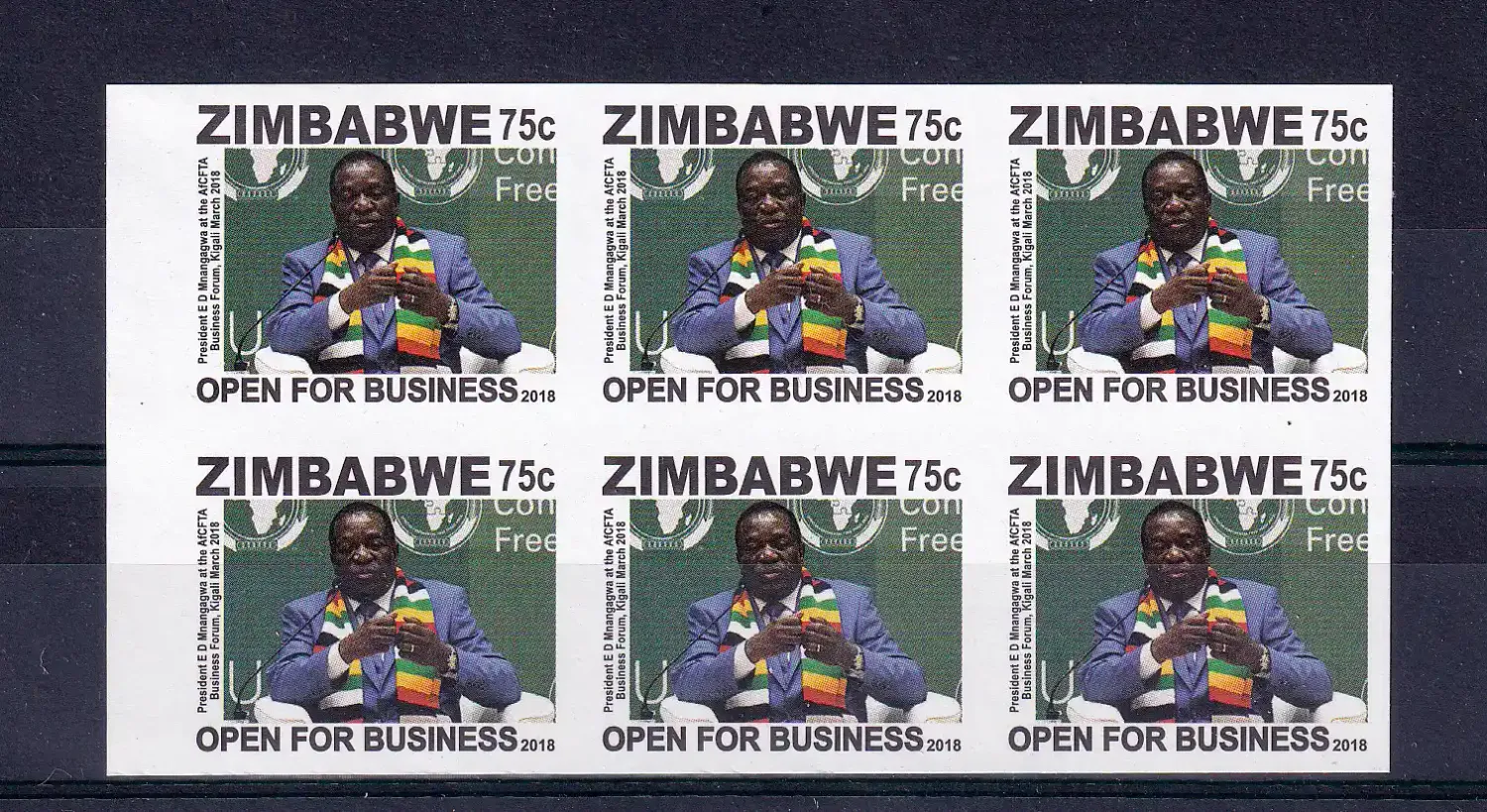 Zimbabwe 2018 (Variety) 75c Imperf block. Open for Business. MNH