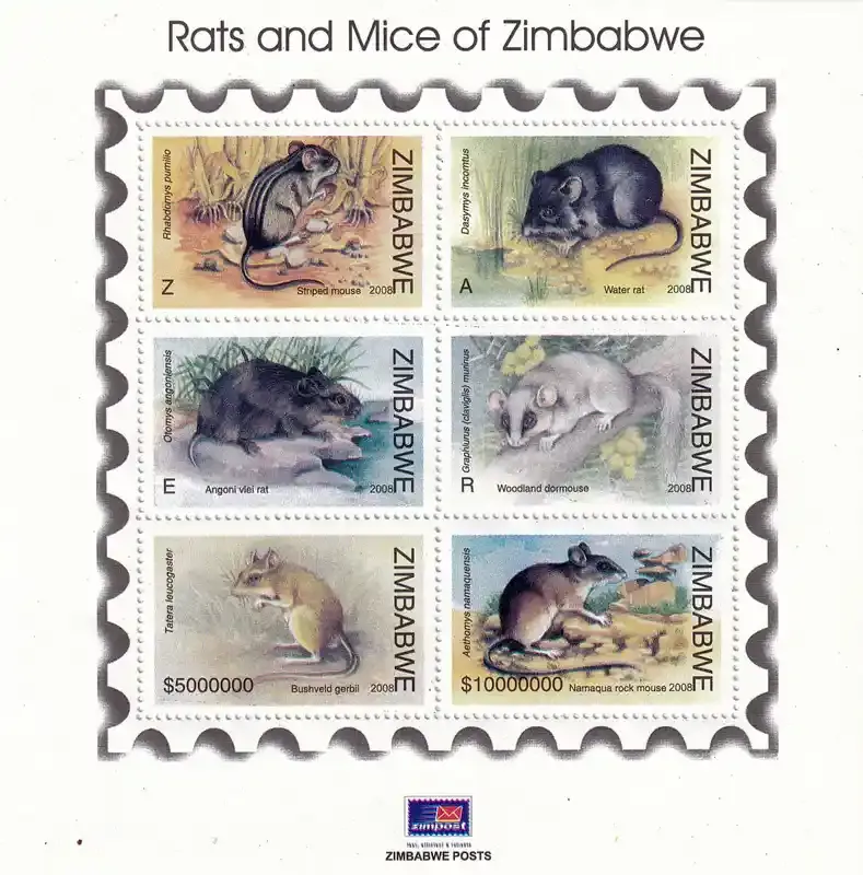 Zimbabwe 2008 Rats and Mice, Mammals Sheet. MNH