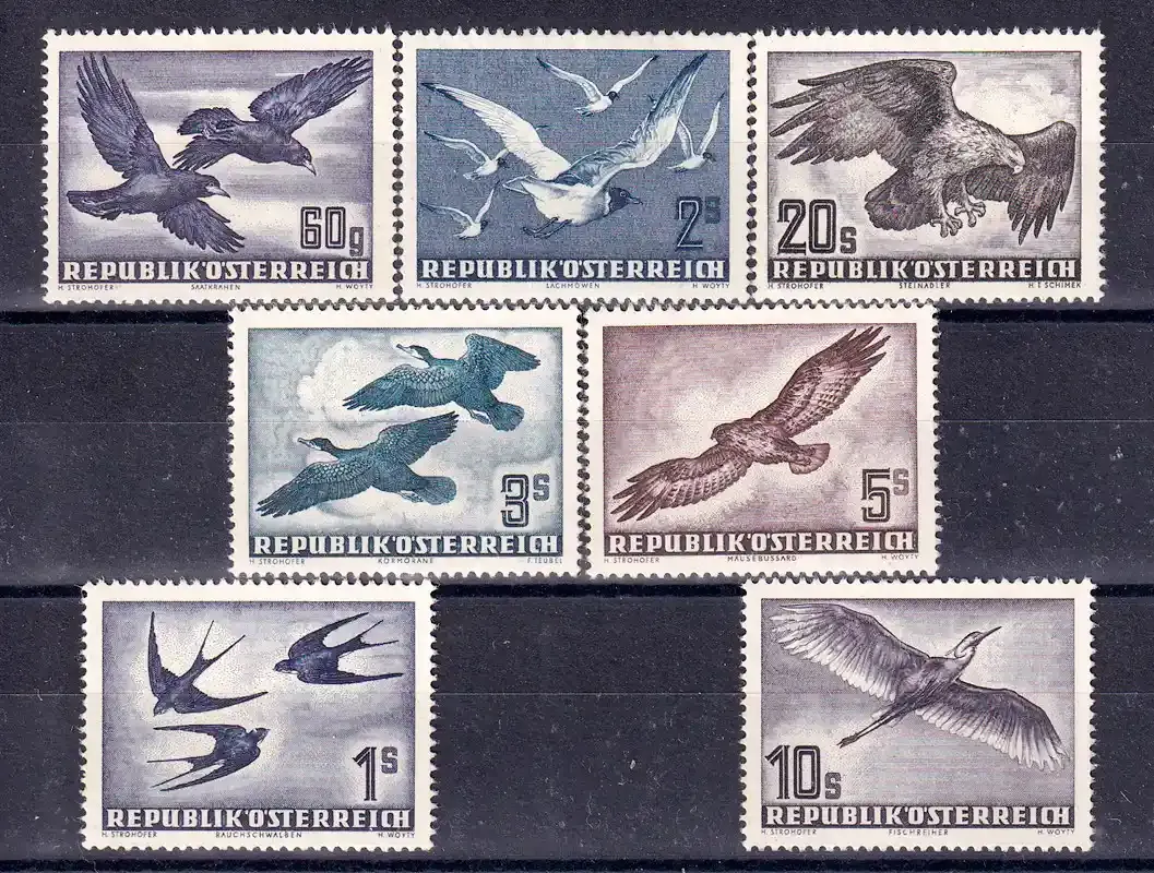 Austria 1950 Airmail - Birds (1950/52/53. Fresh Mint not hinged (**)